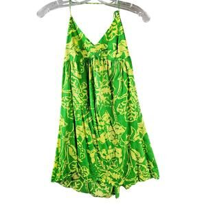 Tibi Tropical Floral Halter Top Green Yellow Ruched Bodice Resort Summer Style